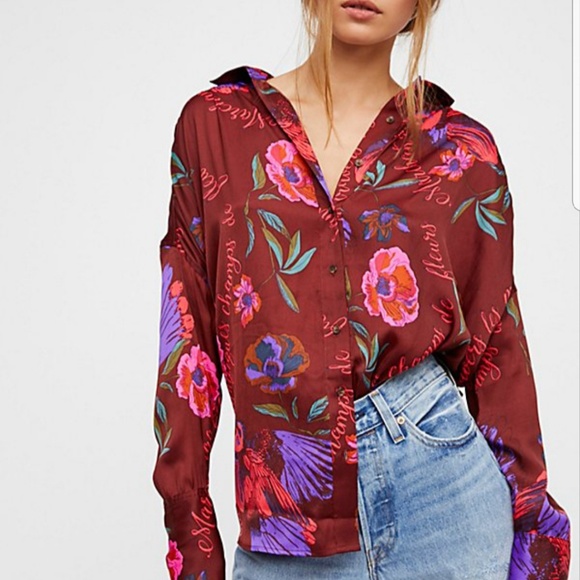 Free People Tops - NWOT Free People Silky Nights Blouse Cranberry